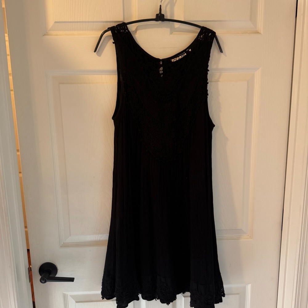 Hailey Lyn Mini Dress Women Medium Black Crochet Lace Boho Sleeveless Gauze